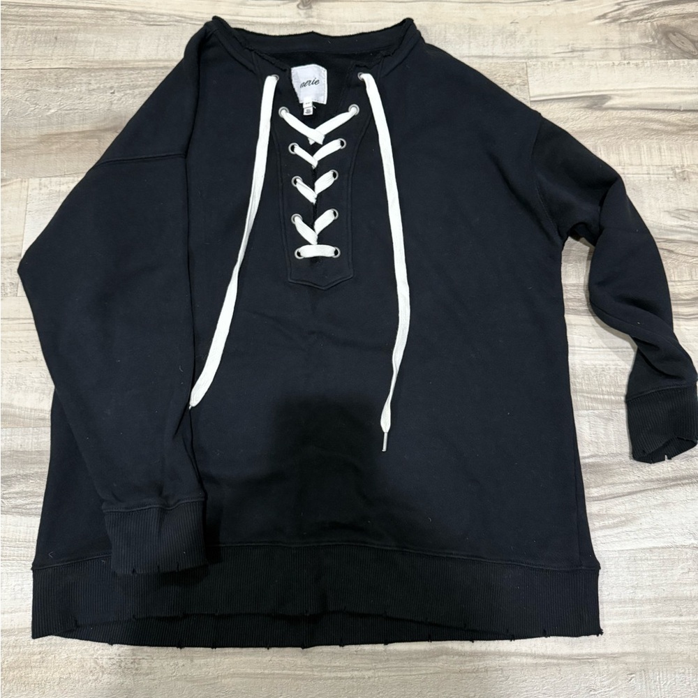 Aerie Size Small Black lace up sweatshirt